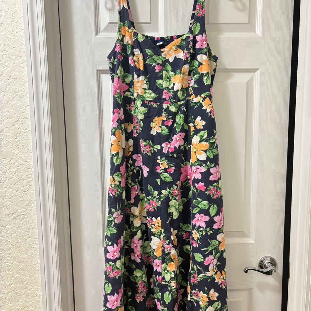 Old Navy Floral Maxi Dress in Navy with Pink & Yellow Flowers